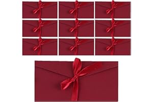 ATSNOSH 10 buste rosse con nastro, busta regalo, carta kraft, buste di carta, biglietti regalo, 11 x 22 cm, per compleanno Natale, inviti matrimonio (rosso)