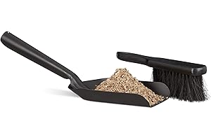 Relaxdays Kit pelle et balai 41 cm nettoyage cheminée en acier cendres serviteur, noir