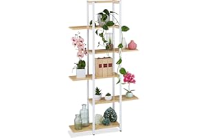 Relaxdays Flores Estantería Metálica Plantas, Escalera Macetas 6 Baldas Interior, Efecto Madera, 150x78x24 cm, Marrón Claro, Metal