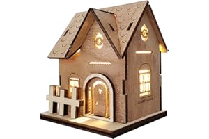 DZAY Maisons de Village de Noël en Bois, Cabane de Noël Lumineux Bois Décoration, Mini LED Maison Lumineuse Dessus de Table, Decoration Village de Noel Miniature Ornement pour Décoration Sapin de Noël