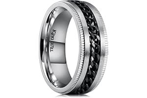 King Will Intertwine 8mm Spinner Ring for Men, Stainless Steel Ring for Men, Fidget Ring, Anxiety Ring for Men with Black Chain Ring, Size 54-70 (17-22)