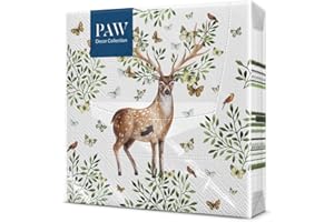 PAW DECOR COLLECTION PAW Serviette Papier 3 Plis | 33 x 33 cm - 20 pièces | Serviette de Table Papier Idéal pour les Anniversaires, les Journées Portes Ouvertes, les Garden Parties, les Fêtes de Famille (Forest Antlers)