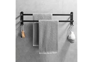 LAIMEW 80CM Handtuchhalter Ohne Bohren, Handtuchhalter Schwarz, Handtuchhalter Wand, Handtuchhalter Ohne Bohren Schwarz, Handtuchstange Badezimmer Zubehör, Handtuchhalter Bad Doppelt für Badezimmer Küche