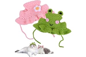SGQTZDZQ 2 PCS Knitted Cat Hat in Pink & Green - Funny Outfit for Pet Birthday, Christmas, Halloween (One Size)