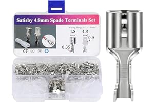 SATISBY Set di 100 spatole piatte da 4,8 mm, 30 connettori piatti e 50 manicotti isolanti, stagnazione in ottone altamente conduttivi, connettori 4,8 mm