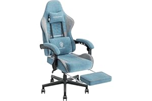 Dowinx Silla Gaming Ergonómica de Tela con Cojín de Muelles, Silla Gamer con Reposacabezas, Soporte Lumbar y Reposapiés, Soporta 150kg, Ideal para Gaming y Oficina​, Azul