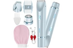 OVEALLGO Rasoir Klyne Femme Electrique Maillot, 2 En 1 Pour Bikini Humide/Sec Gant Exfoliant Offert, Klyne Tondeuse Femme Adaptés Aux Peaux Sensibles (Bleu)