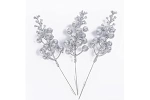 YUNSTK 12Pcs Christmas Glitter Berries Stems, 7.9Inch Silver Berries Christmas Picks, Artificial Holly Berry Twig for Christmas Tree Decoration Xmas Garland Wreath Making DIY Craft Holiday and Home Ornament