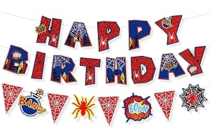 Tinoaly Decorazioni Feste di Compleanno a Tema Ragno, Include Striscione di Happy Birthday e Bandierina a Ragnatela per Sfondo Bambini Articoli per Feste Bambini e Bambine Baby Shower