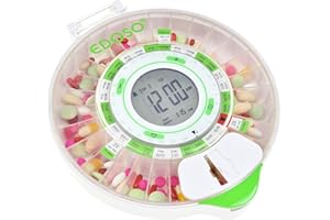 EDOSO Automatyczny dozownik leków z alarmem | Model 2021 | 9 alarmów dziennie | Duży wyświetlacz i przyciski | Szablony do dozowania | 2 bezpieczne zamki | Duży pojemnik na lekarstwa