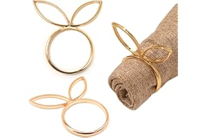 BAYMETY Easter Napkin Rings,4Pcs Gold Bunny Ear Shaped Napkin Ring Easter Rabbit Rings Holder Metal Bunny Pattern Easter Themed Napkin Holders for Easter Spring Dinning Wedding Holiday Table Party Decorations