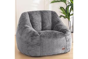 MAXYOYO Sittsäck för vuxna och barn, mjukt fuskpälsöverdrag, enkelsittsäck med fyllning, bekväm sittsäcksoffa med ryggstöd, accentstol, fåtölj för vardagsrum och sovrum