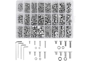 Loscrew M3 M4 M5 M6(Total 830Pcs) Hex Socket Flat Head Screw 304 Stainless Steel Hexagonal Machine Screws,16 Kinds of Size Countersunk Screws Nuts and Bolts Assortment Set+Wrenches(4pcs)