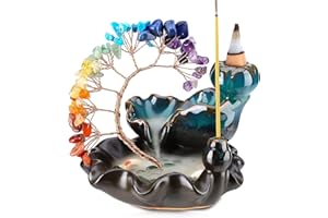ZONSUSE Porta Incienso de Arbol de Cristal, Quemador de Incienso de Cascada de Cerámica, Soporte Incienso de Cristal de los 7 Chakras, Regalos de Decoración para el Hogar Aromaterapia (Chakra)