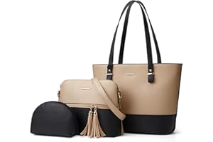 DORRISO Moda 3 Pezzi Set Borse Donna Tote Borsa a Tracolla Borsetta Elegante PU Pelle Borsa a Mano per Viaggio Shopping Lavoro Vacanza Casuale Donna Satchel Borse Messenger Cachi con Nero