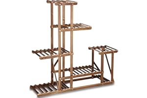 SPRINGOS Soporte Plantas Interior de Madera 6 Niveles Estantería para Macetas Balcón Jardín Organizador Decorativo para Flores y Plantas