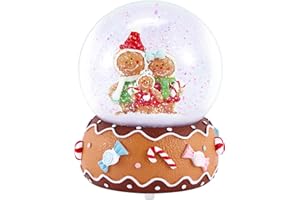 Celebright Weihnachtliche Schneekugel mit Musik, spielt 8 Lieder, einschließlich Glöckchen und leuchtet mit wechselnden LED-Farben, groß, 14 cm, Lebkuchenfamilie
