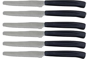 Nirosta Set da 6 Coltelli Lama Seghettata da tavola Punta Tonda 21,5x1,9x1 cm, Set da 6pz, Colore Tortora o Nero, lunghezza lama 10,5 cm Per Carne e Pizza