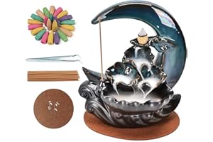 Bailonda Quemadores de Incienso en Cascada,Quemadores de Conos Incienso,para decoración del hogar, con 100 Conos de Incienso de reflujo + 30 Varillas de Incienso + 1 Estera