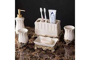 TAUZVEOK Retro Badezimmer-Accessoires-Set Badausstattung Sets Aus Keramik Bad Zubehör-Set Zahnputzbecher, Seifenschale Home Badezimmer Dekoration,D