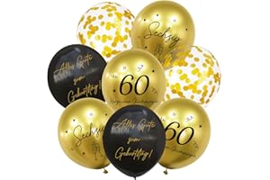 HUKUMA 24 Stück Deko 60. Geburtstag,60er Deko Mann Frauen,Luftballons Gold Schwarz Männer,Happy Birthday Latex Ballons,Alles Gute zum Geburtstag Geburtstagsdeko