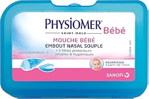 Physiomer Mouche bébé - dispositif médical - pour les nez bouchés des nourrissons et jeunes enfants en cas de rhume - Embout nasal souple + 5 filtres protecteurs pour nourrissons à partir de 1 mois