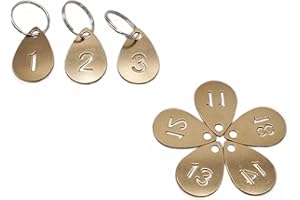 NanTun Llaveros con forma de gota de latón con anillo, etiquetas de identificación de números huecos, llaveros numerados - 1 a 20