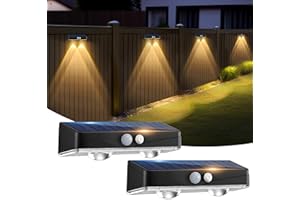 Kolpop Solar Fence Lights Outdoor Garden, 3 Modes Solar Motion Sensor Lights Waterproof IP65, Solar Powered Wall Lights Outside for Patio Decking Driveway Gate Garage Yard Decoration,Warm White-2Pack