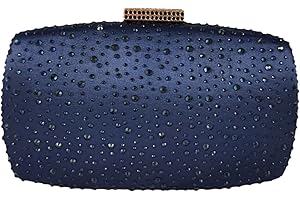 Boutique De FGG Bolsos de noche para mujer, para boda, fiesta, cristal, bolso de mano de diamantes de imitación, mini, Azul marino, Small