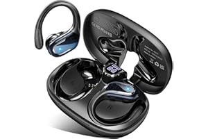 LTINIST Bezprzewodowe słuchawki douszne Bluetooth 5.3 z mikrofonem z redukcją szumów CVC8.0, wodoodporne słuchawki IP7, do biegania 3D, stereo, 75 h, sportowe nauszniki do iOS/Android, czarne