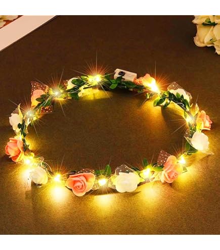 Ghirlanda per capelli da donna con luci a LED e fiori lampeggianti, per feste, decorazioni natalizie, luci esterne
