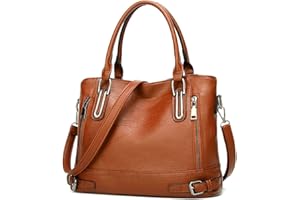 VINBAGGE Damska torebka ze skóry PU, torba na zakupy, vintage, miękka torba na ramię, dla kobiet, do biura, na co dzień - czarna, Pomarańczowy, brązowy-b, M, vintage