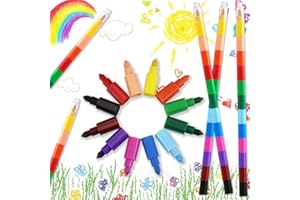 EMAGEREN 12 Stück Wachsmalstifte Stapelbar Buntstifte 12 Farben Stapelstifte Mitgebsel Baustein Stifte Farbwechsel Bunt Steckstifte Kinder Regenbogenstifte für Kindergeburtstag Gefälligkeiten