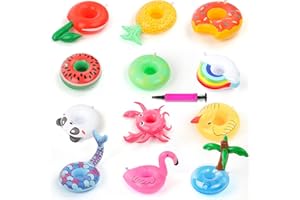 Gxhong Aufblasbare Getränkehalter für Pool, 12 Stück Aufblasbare Getränkehalter mit Luftpumpe, Poolbar Aufblasbar, Schwimmendes Aufblasbarer Flaschenhalter für Schwimmbad Strand