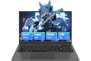 Auusda Gaming Notebook,Czytnik linii papilarnych,Laptop 15,6 cala Full HD,32 GB RAM 1 TB SSD, Celeron N95 (do 3,40 GHz),lekki laptop z Wi-Fi, podświetlana klawiatura, HDMI, kamera internetowa komputer