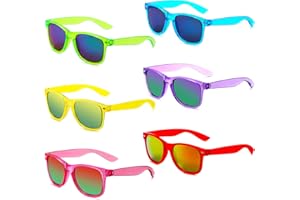 Unning 6 Stücke Neon Sonnenbrille Set Herren Vintage Bunte Sonnenbrillen Coole Retro Lustige Brillen Party für Herren Damen