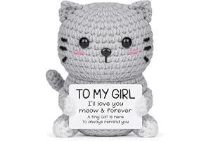 Giftasy Christmas Birthday Gifts for Girlfriend - Handmade Crochet Cute Cat with Romantic Card, Anniversary Valentine’s Day Gifts for Her