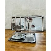 6'lı Paslanmaz &Ccedil;elik 21x21 Kare &Ccedil;ay, Kahve, Pasta Servis Tepsisi Sunum Tepsisi Dekoratif Sunum Tepsisi
