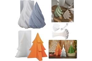 YUNJYI'S Lot de 2 moules à bougie en silicone - Sapin de Noël 3D - Conique - En forme de cône - En forme de spirale - Pour décoration de la maison, ornements de bricolage, bougie parfumée à faire