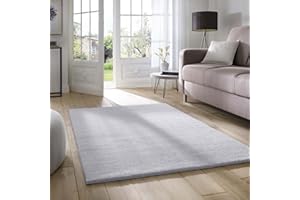 ‎TARACARPET Taracarpet Supersoft kurzflor Teppich Fiona Wohnzimmer Schlafzimmer Kinderzimmer Flur Läufer waschbar rutschfest Uni grau 080x150 cm