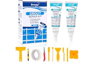 Deuvuo Grey Grout Repair Kit, 12 Pcs Grey Tile Grout Ready Mixed, Tile Adhesive And Grout Tube for Floor Tiles,Bathroom, Shower, Fast Drying Grout Pen Grey - Restore and Renew Grout Line