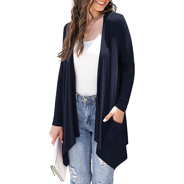 Bluetime Women's Plus Size Long Open Front Cardigan - Lightweight Duster, S-4XL, Black, Medium - View #7