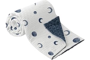 bearmoss Coperta in Cotone per Neonati, Morbida Coperta per Gattonare per Bambini, in Mussola per Bambini, 75x100cm(luna blu)