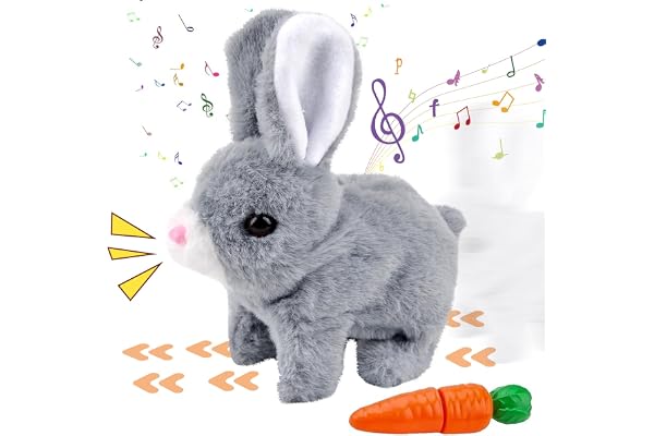 Pipihome Jouet de Lapin pour Enfants, Jouet de Lapin électrique, Jouet électronique Interactif en Peluche avec Son - Cadeau de Jouets pour Enfants