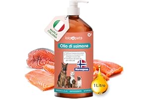 O³ Olio di salmone per cani e gatti 1 LITRO [ NORVEGESE - 100% naturale, spremuto a freddo ] Omega 3+6+9 e vitamina E, Antiossidante | Pratico erogatore (Rosso)