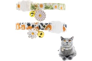 WOOXDYUK Confezione da 2 collari per gatti, Breakaway, con piccolo ciondolo a forma di margherita e campanella, doppio strato per aggiungere un tocco di stile al look gatto (arancione e verde)