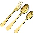 AXIOM Stainless Steel Cutlery Set. Golden 18 Pieces Premium Spoons & Forks (6 Dessert Spoon, 6 Dessert Fork, 6 Tea Spoon) Gold Colour Flatware for Luxury Dining. Neo