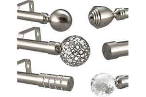 YHO 28mm Diameter Extendable Eyelet Metal Curtain Pole Metal Finials Brushed Chrome (2m - 3m Extendable, Venice Finial)