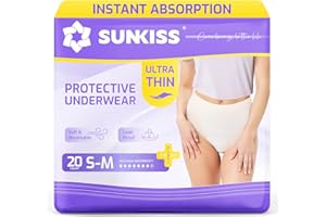SUNKISS Spodnie dla kobiet na nietrzymanie moczu szczelne, jednorazowe majtki ciążowe i bielizna poporodowa, ultra cienkie i miękkie dopasowanie, maksymalna chłonność, rozmiar S/M (rozm. 6-16), 20