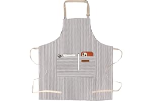 APRONPANDA Aprons for Women with Pockets Unisex Adults Cooking Baking Kitchen Chef Cotton Apron Adjustable Bib